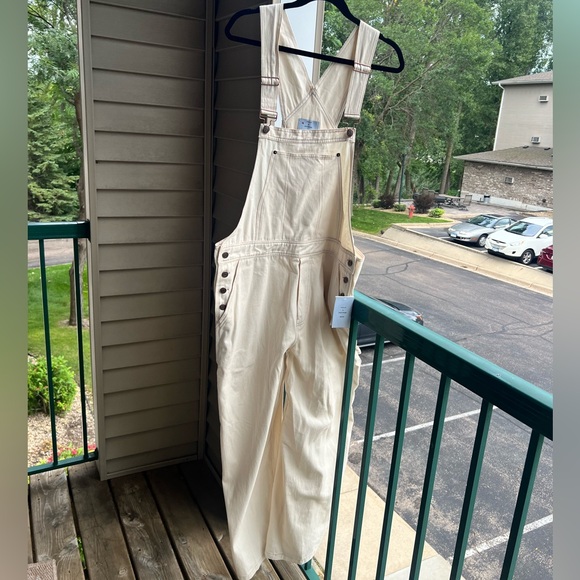 🆕 Aqua x Kristopher White Overalls Wide Leg Jumpsuit Minimalist Chic Casual XL - Picture 5 of 17